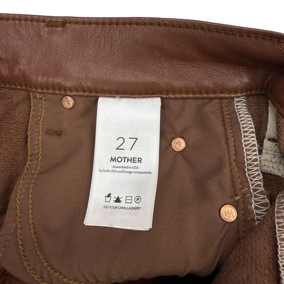 MOTHER The Mid Rise Dazzler Ankle Faux Leather Pant In Friar Brown Size 27 - Picture 6 of 11